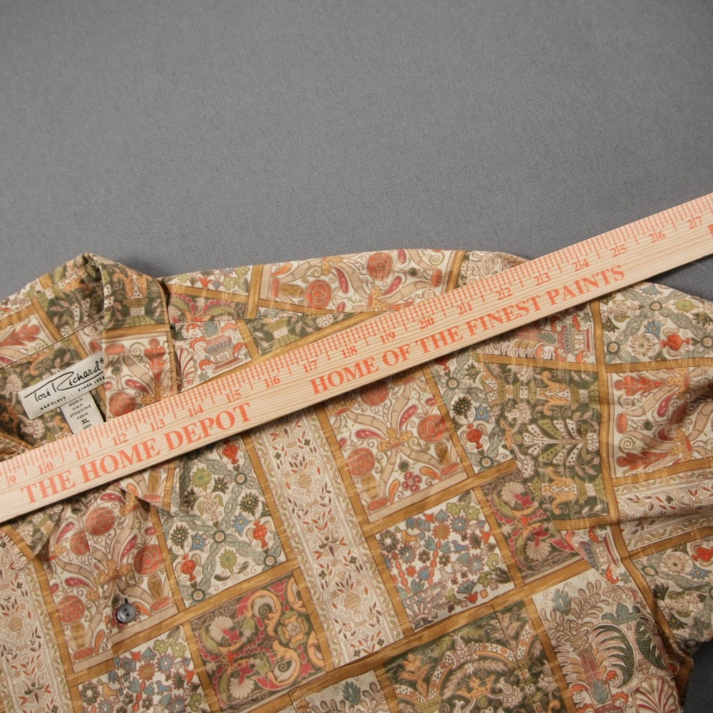 Vintage Tori Richard Patchwork Tapestry Floral USA Mens XL Short Sleeve Shirt - Picture 7 of 8